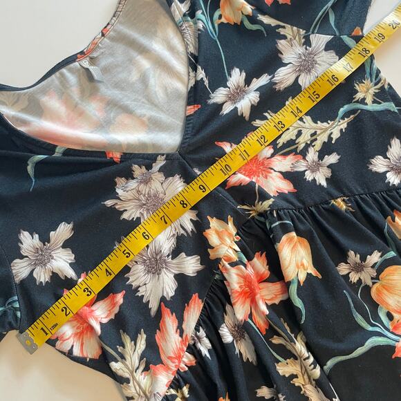 ASOS Navy Floral Dress Womens Size 8 Bell Sleeves Stretch Knit Boho Feminine - Picture 7 of 9